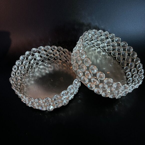 Wine Coasters Set Of 2 From Z Gallerie Clear Faceted Rhinestone Bling 6"x2.5" - Picture 2 of 16